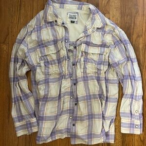 American Eagle Outfitters Lavender and White Plaid Shirt